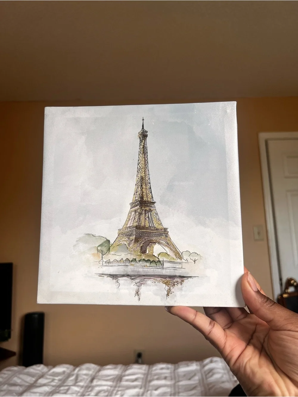 Eiffel Tower Watercolor Canvas Art - Soft Neutrals